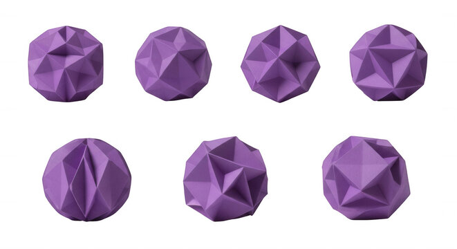 collection of geometric polygonal paper ball sculptures on white background creativity and design artistic concepts