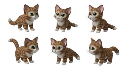 Fototapeta premium animated kitten in various poses on a white background for a pet adoption advertisement