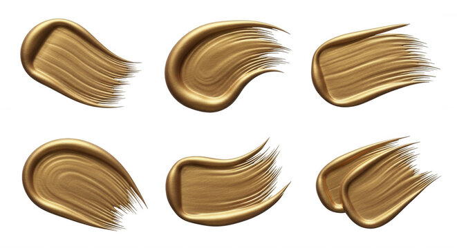 six gold paint strokes on a white background texture and movement design elements