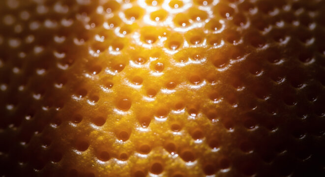 Macro shot of citrus fruit peel texture with detailed orange skin dimples