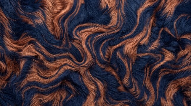 soft wavy fur texture background in navy blue and copper brown