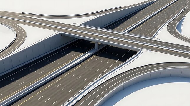 A 3d digital rendering illustration depicting highway expansion work featuring a modern multi-level road junction and elevated expressway infrastructure
