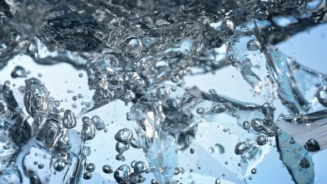 Super Slow Motion Shot of Clear Ice Cubes Falling into Water at 1000fps.