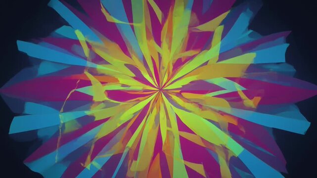 Vibrant abstract flower motion animation featuring pulsating radial colorful light patterns and seamless digital transitions for hypnotic visual rhythm background design