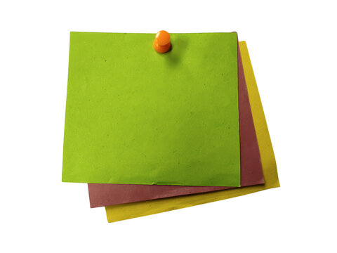 Colorful stacked paper notes with push pin