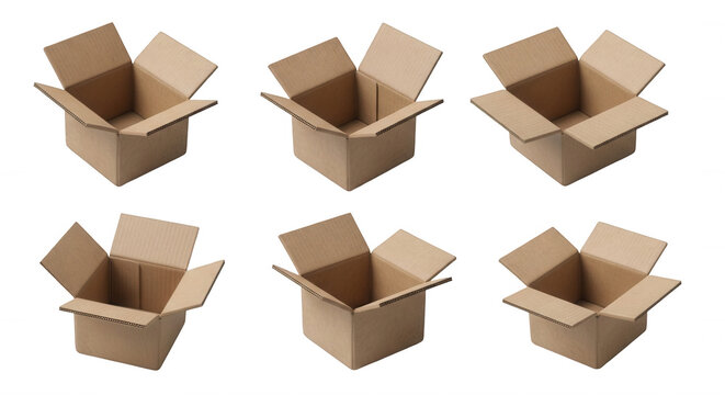 empty brown cardboard boxes arranged on white background interior shipping and packaging concepts