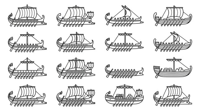 Ancient Greek Roman Warships Trireme Bireme Galleys Collection Isolated Transparent Background