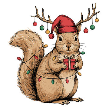 Christmas Squirrel Reindeer Antlers Gift Lights