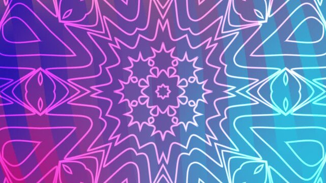 white line art mandala overlay patterns on a bright pink and blue gradient digital mandala background. Suitable for modern designs.