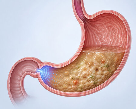 Slowed Gastric Emptying Stomach Cross Section Illustration