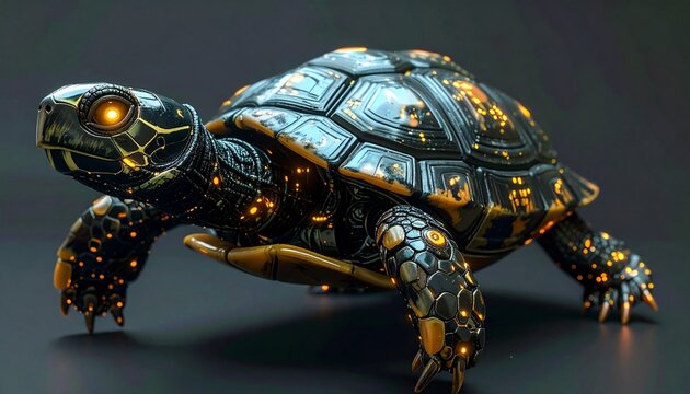 Futuristic Turtle with Glowing Shell and Eyes