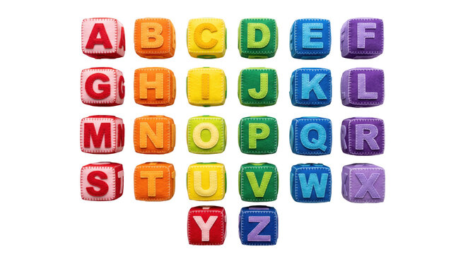 Soft felt alphabet blocks collection design element, tactile ABC educational blocks concept mockup with copy space for preschool marketing