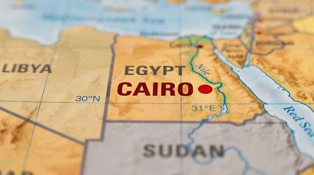 Egypt map outlines the national territory and the capital city located near the Nile delta.