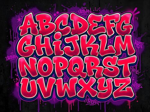 Vibrant neon graffiti alphabet letters spray-painted on dark background for bold typography design