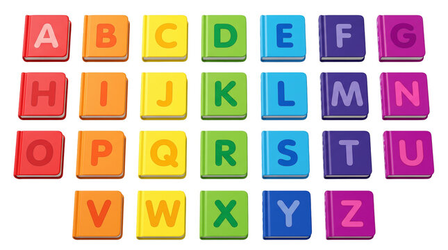 Miniature books alphabet grid design element, creative reading and literacy concept template with copy space for library and school advertising