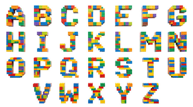 Colorful toy building blocks alphabet grid design element, ABC learning concept template with copy space for kindergarten advertising background