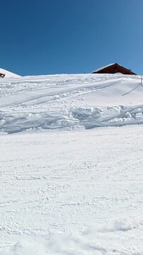 First person view skiing downhill in the dolomites