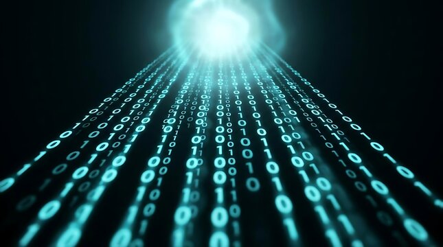 Binary code data stream with blue light