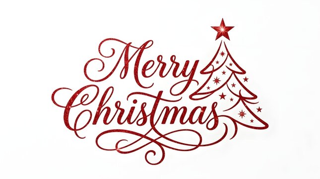 Elegant merry christmas calligraphy lettering design with a decorative stylized pine tree icon on white background