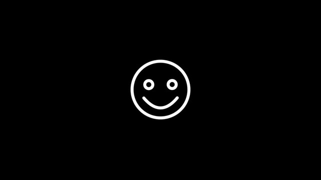 Simple White Smiley Face Icon on Black Background.