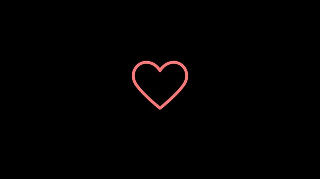 A bright red neon heart glows against a black background, symbolizing love and affection.
