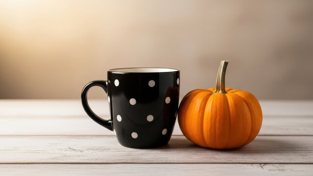 Autumn seasonal coffee and pumpkin decor with seasonal realistic conceptual