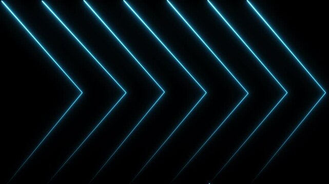 Neon blue glowing arrows moving forward abstract background, loop