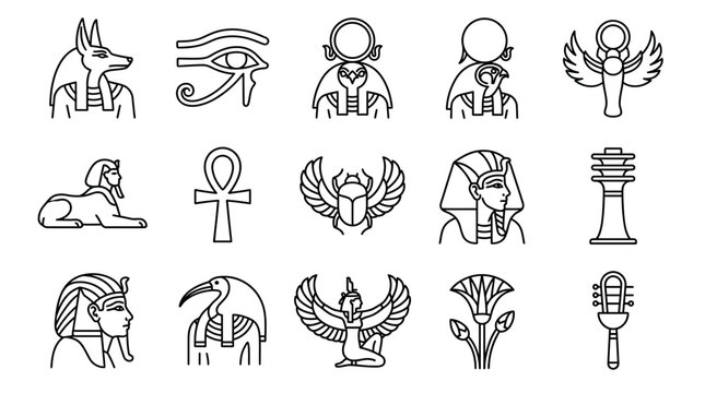 Ancient Egyptian Symbols Icons Set Ankh Eye of Horus Scarab Sphinx Lotus Pharaoh