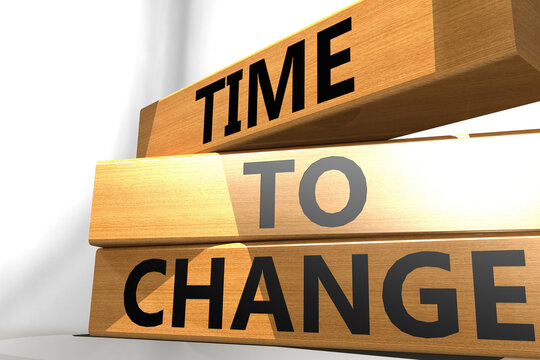 Time to change word on wooden cube blocks
