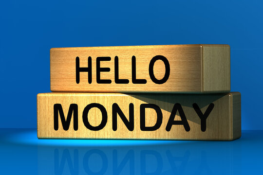 Hello Monday concept with the word engraved on wooden block