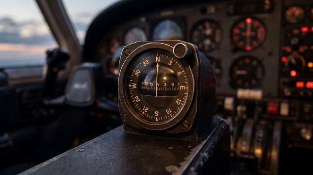 Airplane cockpit compass navigation instrument
