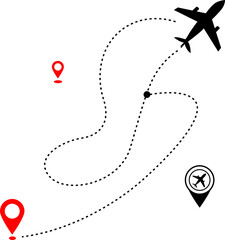 Airplane travel route with location pins and dotted flight path PNG, Isolated on Transparent Background © monir