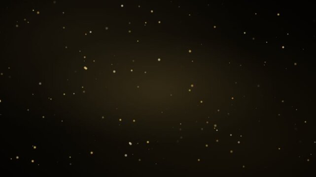 Cinematic gold dust particles floating on black background. Shimmering golden bokeh light overlay. Elegant luxury glitter sparks for awards and weddings.