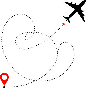 Airplane flight route with location pin and dotted navigation path PNG, Isolated on Transparent Background