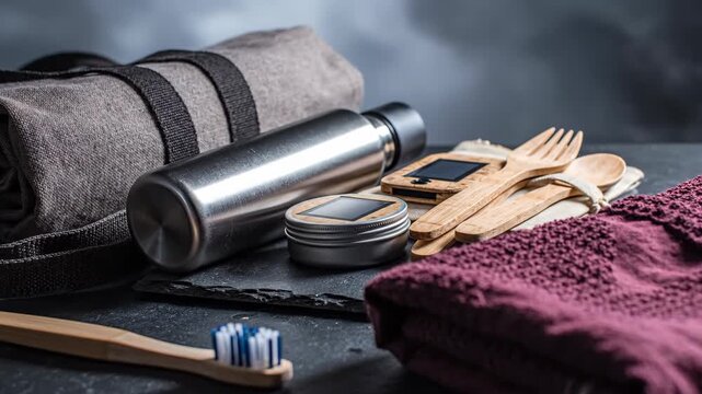 Bathroom grooming kit with toothbrush and mist.