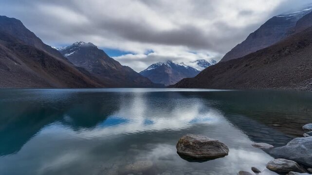 Breathtaking reflection of mountains in Gokyo Lake Nepal