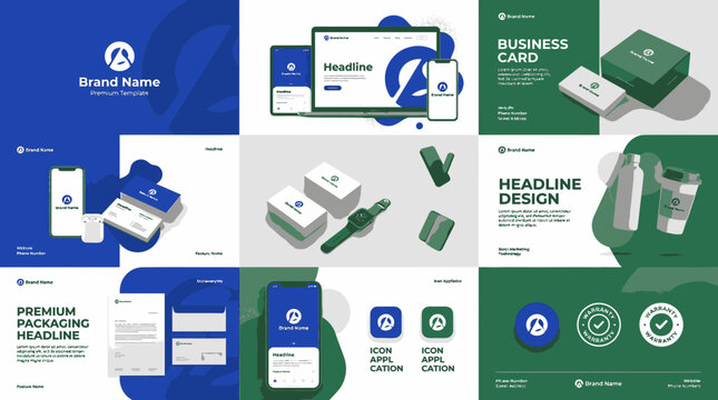 Blue and green corporate identity mockup.