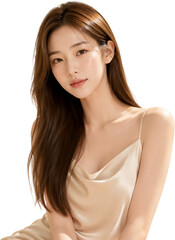 Fototapeta premium Korean K-beauty, female models, photo shoot, aesthetic, hair, wedding, cosmetics, makeup, influencer, advertisement, ID photo, profile, dress, skin, dewy glow