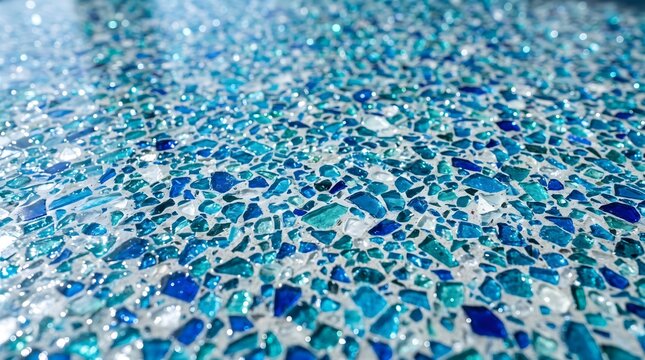 Recycled glass terrazzo sparkling in ocean blue tones