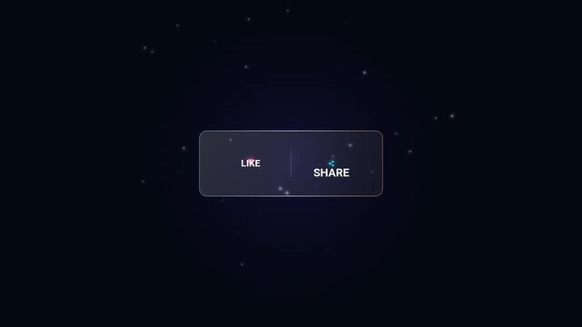 Like and Share Button: A sleek, translucent button with Like and Share options hovers in a dark, star-dusted void, inviting engagement and interaction.