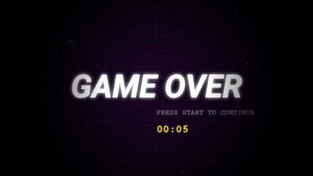 Internet Game Over Motion Background on Neon Digital Screen with Illuminated Text and Signs, Modern Web Advertising 