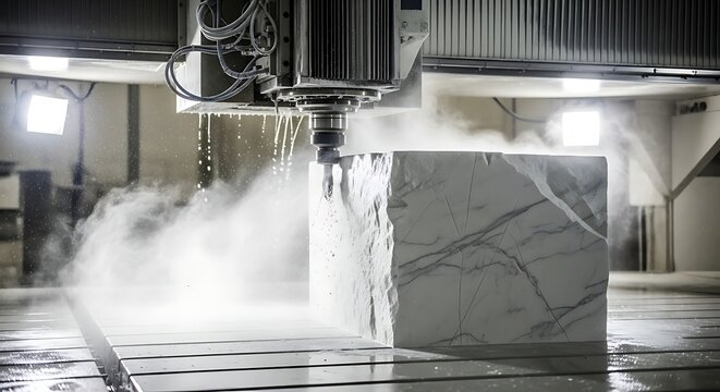 Industrial Cnc Milling Machine Cutting Marble Block in Workshop