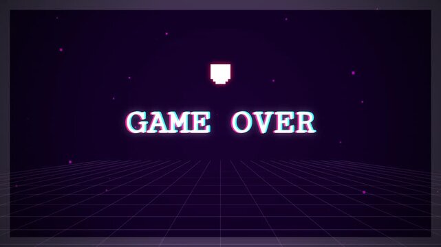 Internet Game Over Motion Background on Neon Digital Screen with Illuminated Text and Signs, Modern Web Advertising 