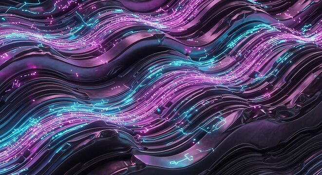 Vibrant Abstract Waves of Neon Purple and Blue Light