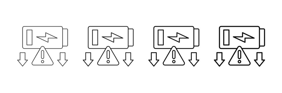 Low Battery Icons Vector Set In Different Stroke Line Style