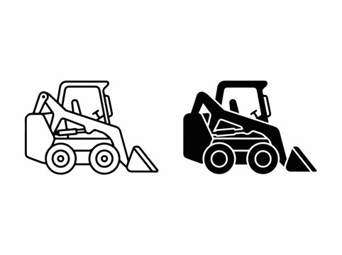 Skid Steer Loader Black and White Vector Icons for Construction and Engineering Design