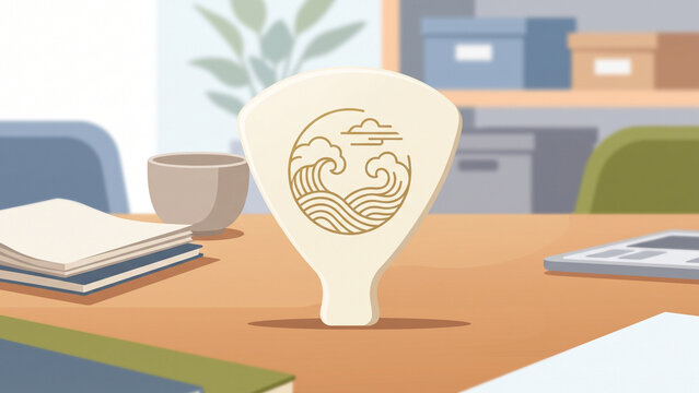 Vector illustration of a Japanese shamisen bachi plectrum on a desk