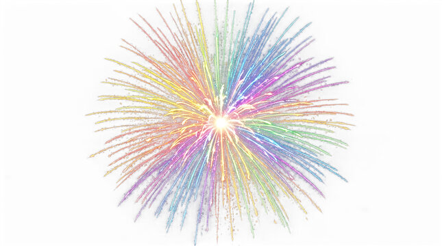 Colorful firework explosion with bright light rays and sparkles in a circular pattern design