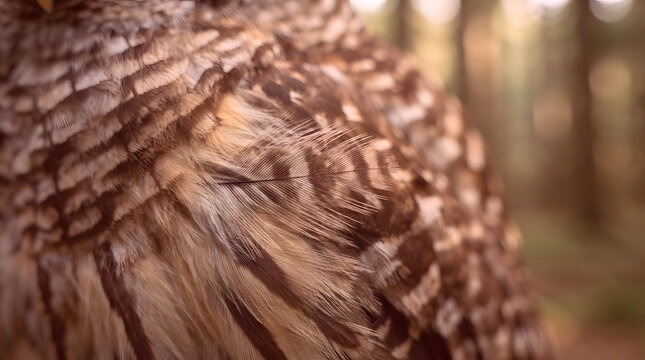 Detailed brown owl feathers showing intricate patterns with soft natural lighting