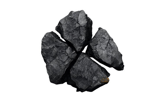 Pile of broken black coal rocks in irregular chunks